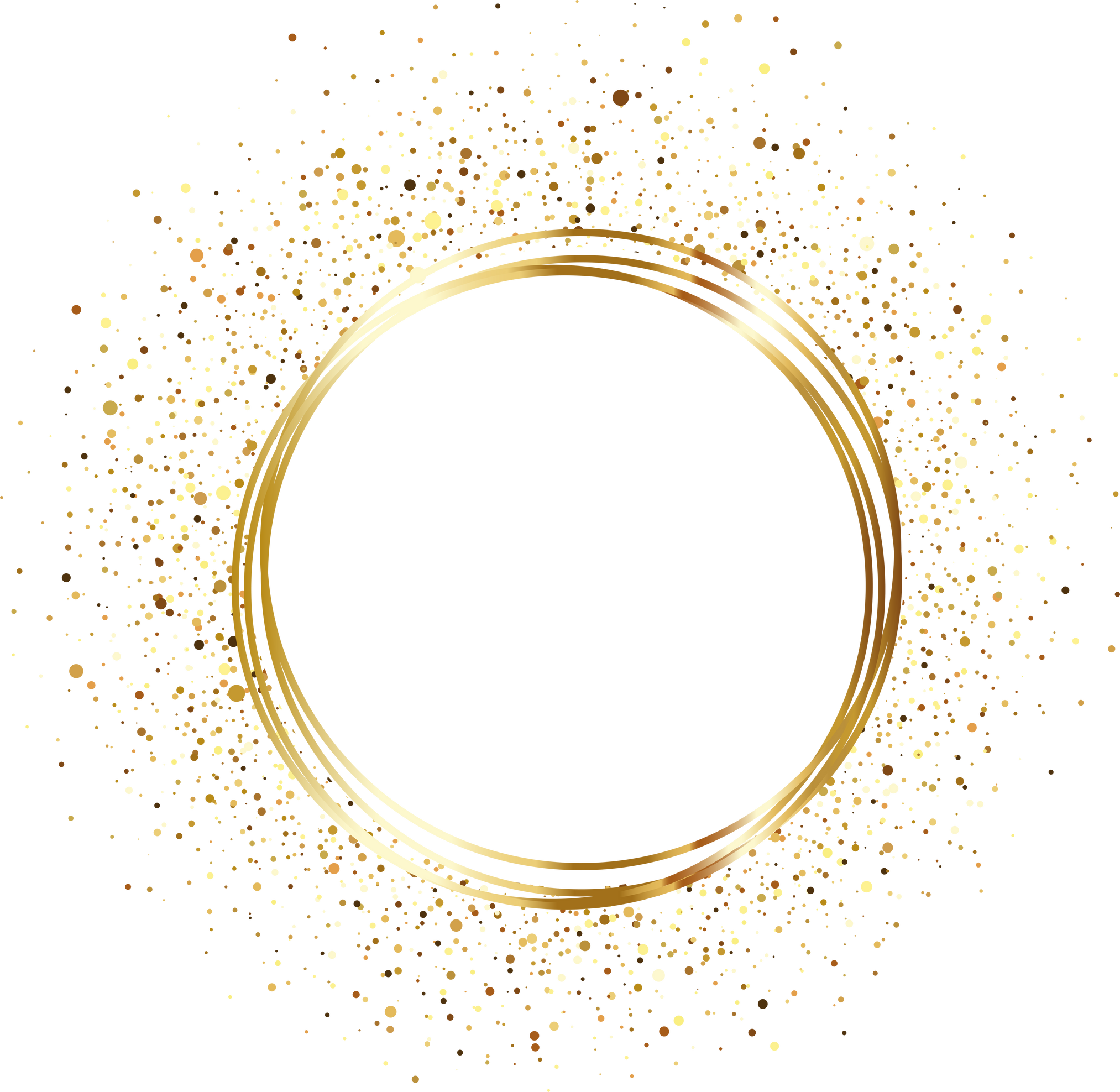 Gold round frame with flying glitter and sequins vector illustration